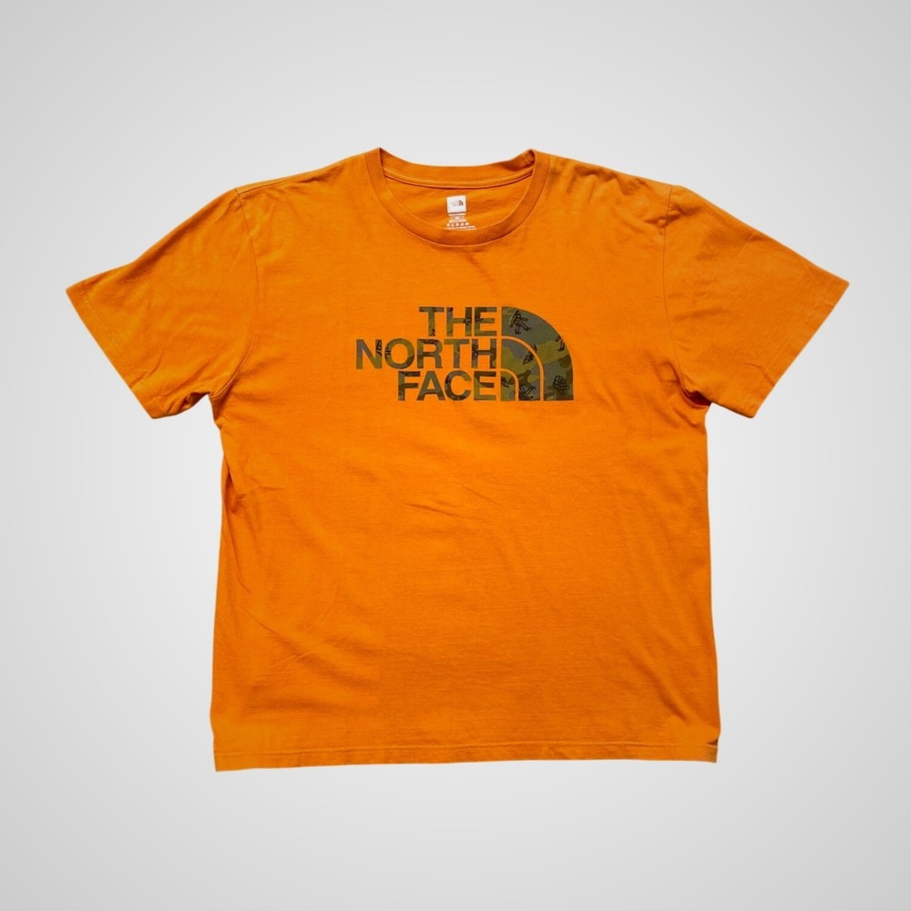 The North Face T-Shirt Mens Large Orange Excellent Bigfoot Camo Graphic Tee